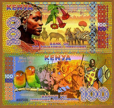 Equatorial Territories, Kenya 100 E Francs Polymer 2015, Unc > Maasai, Lovebirds
